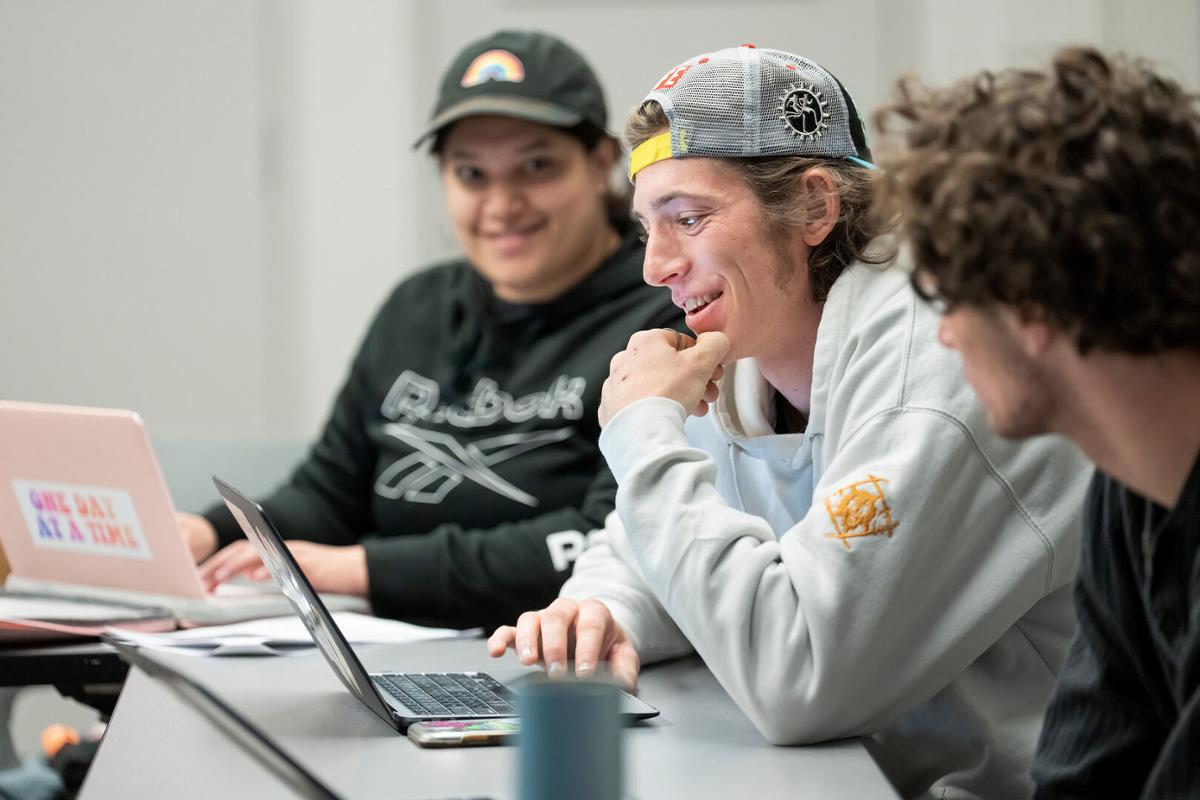 Diego Didden ’25 during the Buddhist Art of East Asia class MS222/AH105, taught by Joey Zhao, play an interactive, debating game on 2/13/23. Photo by Lonnie Timmons III / Colorado College.